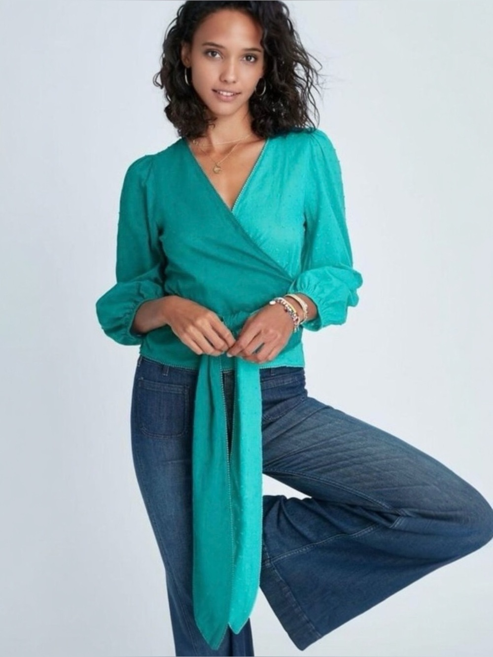 Farm Rio x Anthropologie Colorblocked Wrap Blouse Size XS